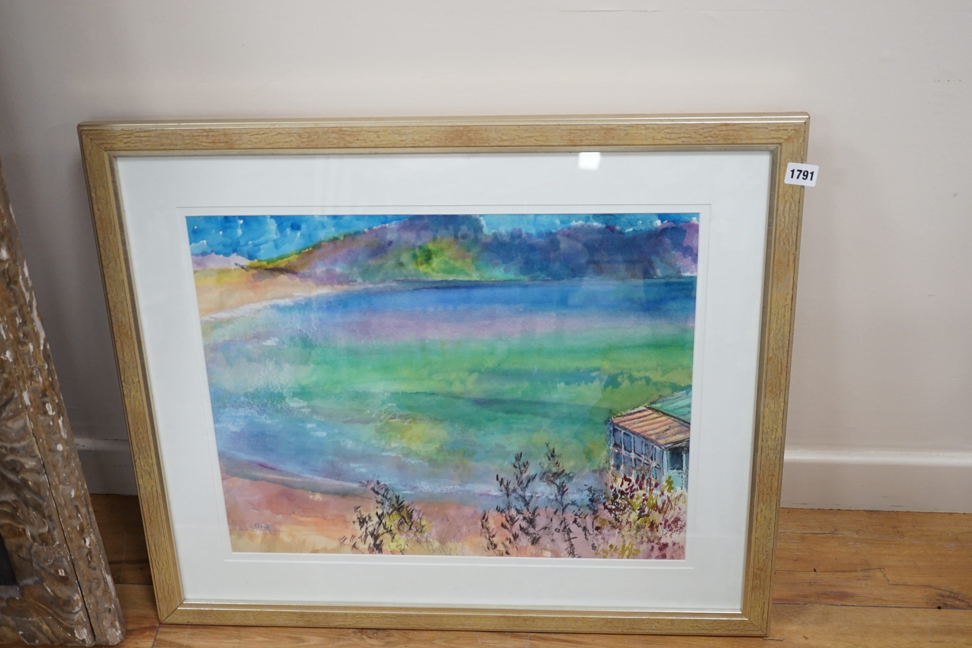 Pauline Clough (contemporary), watercolour, 'Hot Water Beach, New Zealand', signed, 42 x 54cm. Condition - good